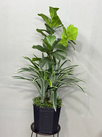 Long Spider Artificial + fiddle leaf Plant with Premium Planter – Perfect for Home & Office Decoration