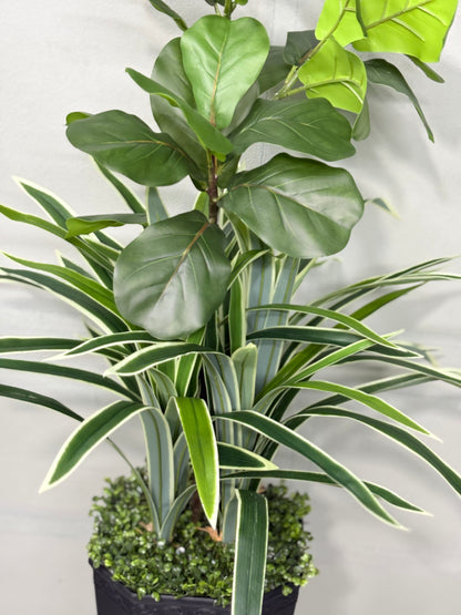 Long Spider Artificial + fiddle leaf Plant with Premium Planter – Perfect for Home & Office Decoration