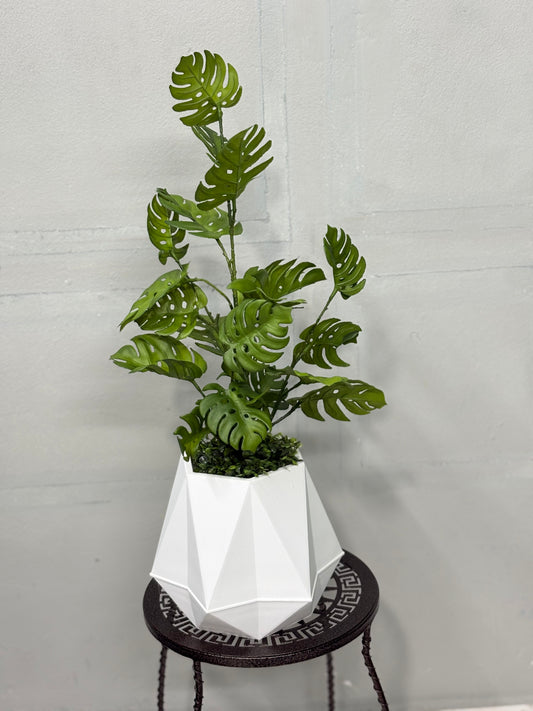 Luxury Rubber Monstera Artificial Plant with White Tub – Modern Home Decor Bangladesh