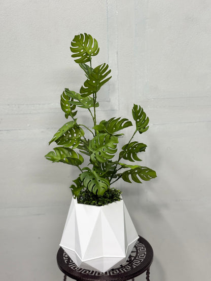 Luxury Rubber Monstera Artificial Plant with White Tub – Modern Home Decor Bangladesh