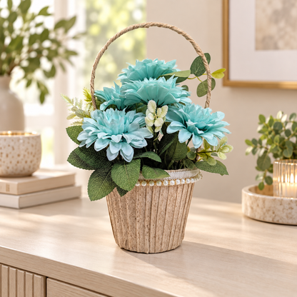 Aqua Blue Flower Basket styled presentation