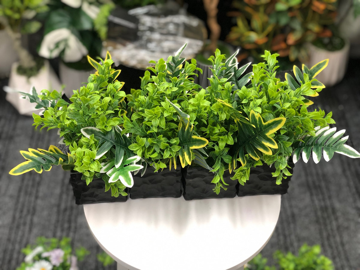 Artificial mixed greenery plants in black decorative pots - 4 piece combo