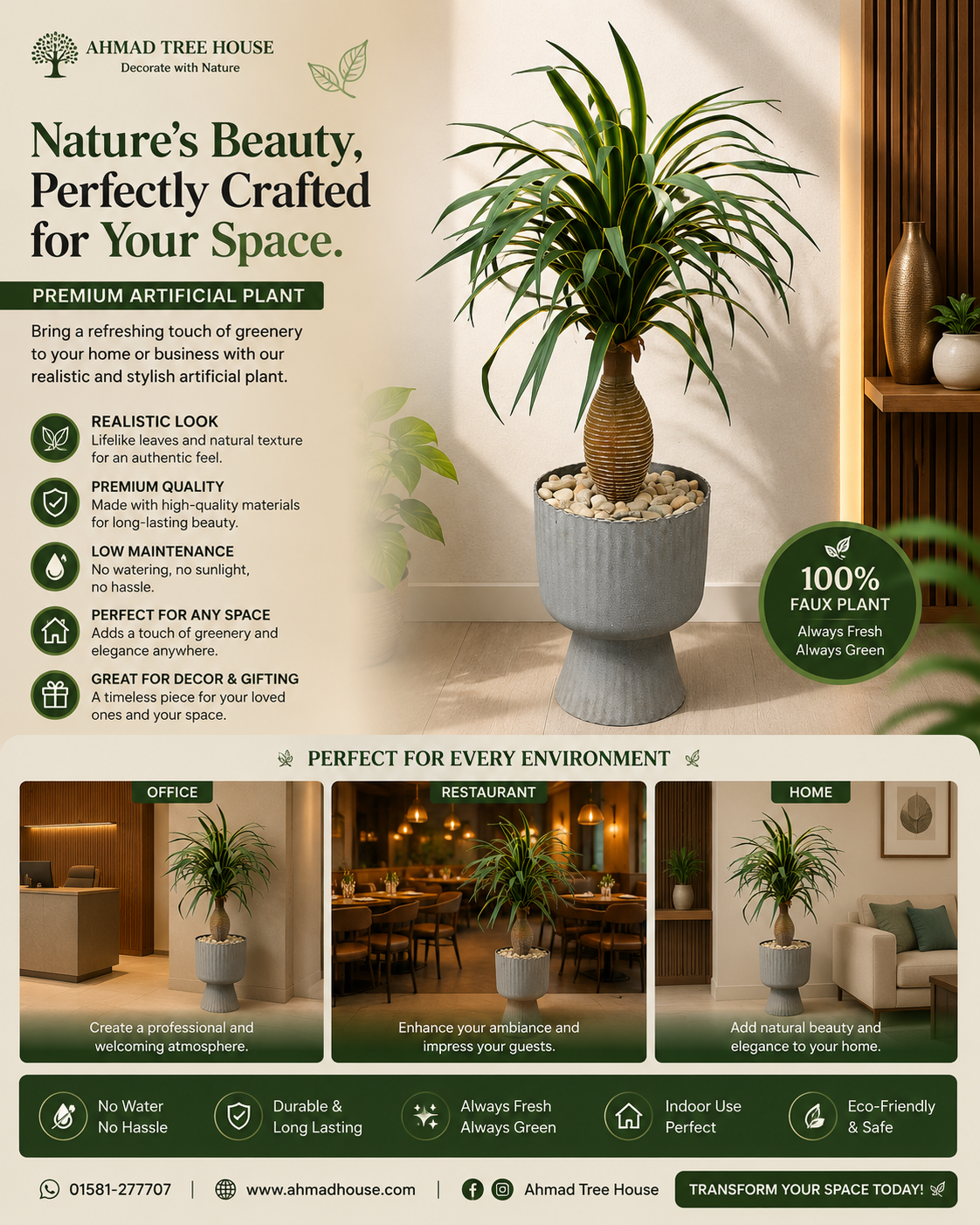 Artificial Yucca Palm Floor Plant with Grey Fluted Planter | 4 Feet Premium Decor – Ahmad Tree House