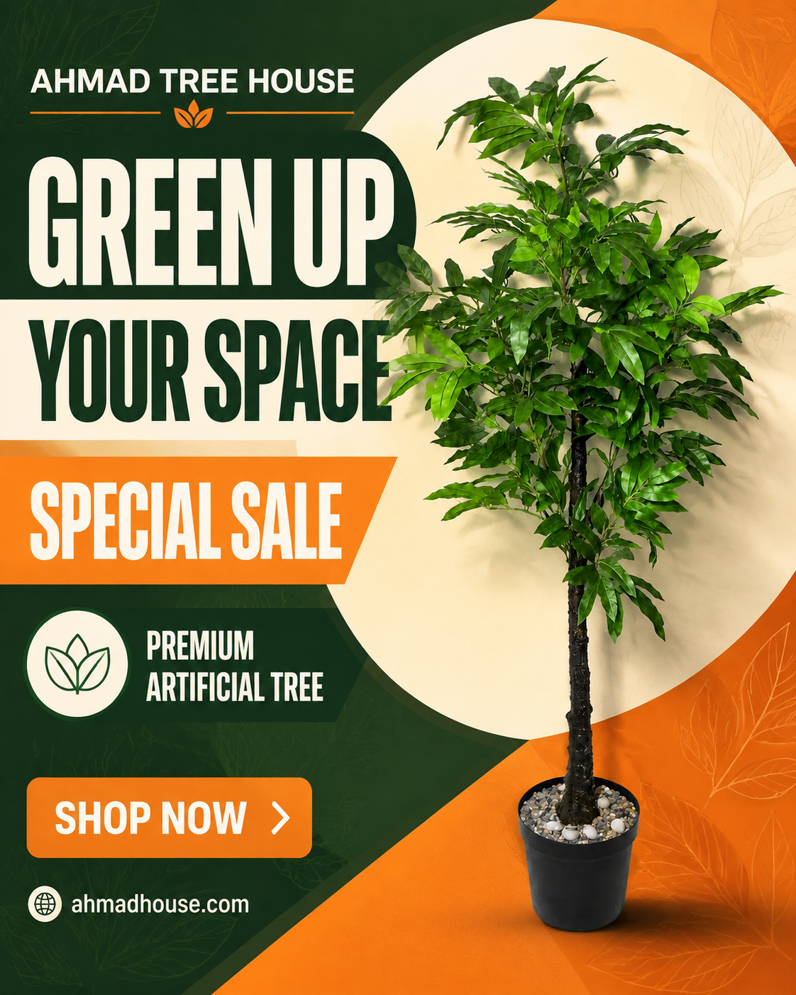 Premium Artificial Indoor Tree with Designer Planter | Living Room, Office & Restaurant Décor | Ahmad Tree House