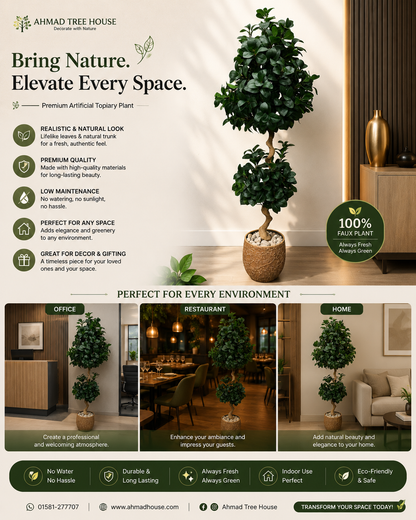 Artificial Ficus Topiary Floor Plant with Textured Planter | 6 Feet Premium Decor – Ahmad Tree House