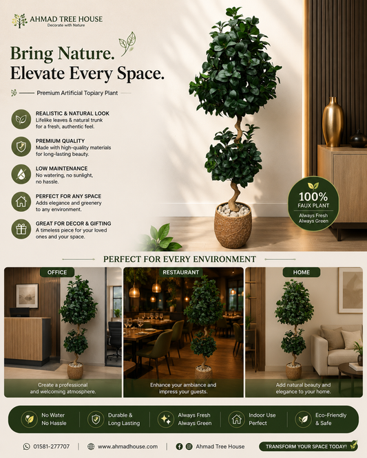Artificial Ficus Topiary Floor Plant with Textured Planter | 6 Feet Premium Decor – Ahmad Tree House