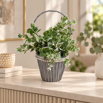 Green Foliage Flower Basket styled presentation