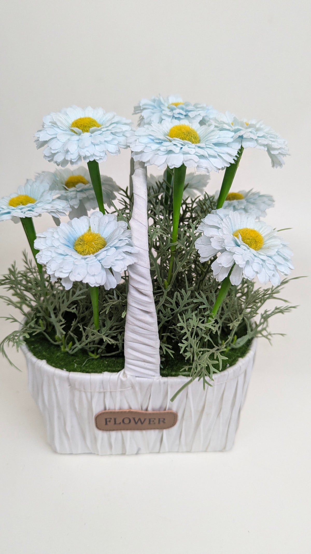 Ice Blue Daisy Flower Basket real product