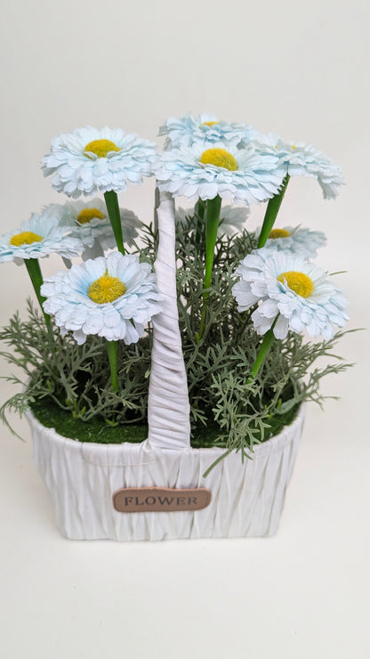 Ice Blue Daisy Flower Basket real product