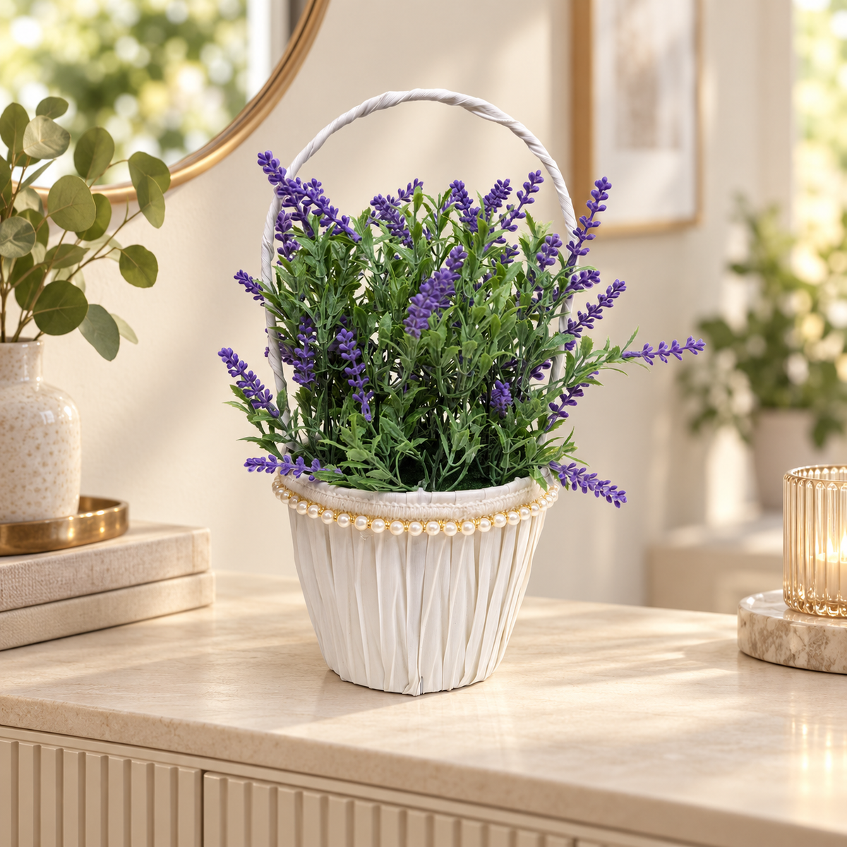 Lavender Flower Basket styled presentation