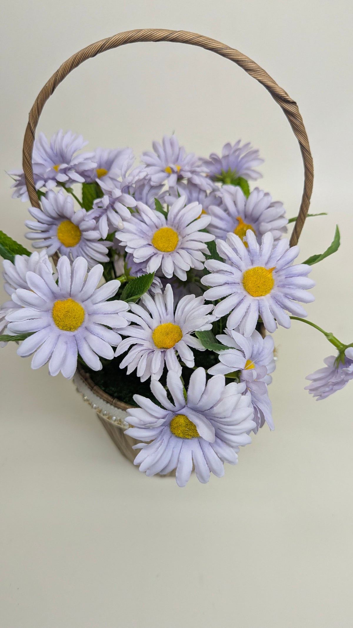 Lilac Daisy Flower Basket real product