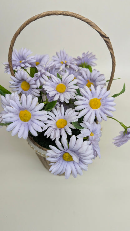 Lilac Daisy Flower Basket real product