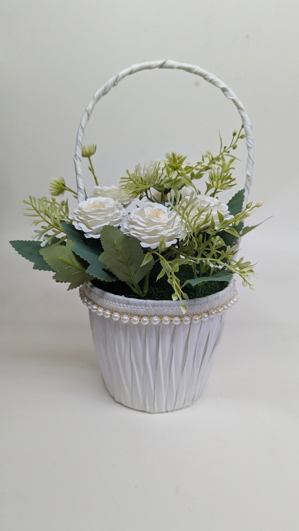 White Rose Flower Basket real product